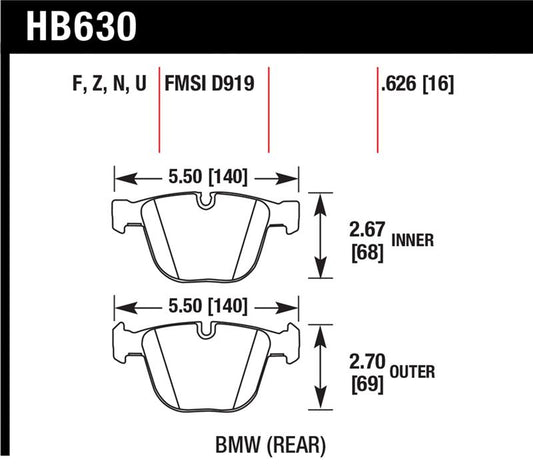 Hawk Performance HB630N.626 Hawk 04-10 BMW 535i/545i/550i / 04-10 645Ci/650i /02-09 745i/745Li/750 HP+ Street Brake Pads
