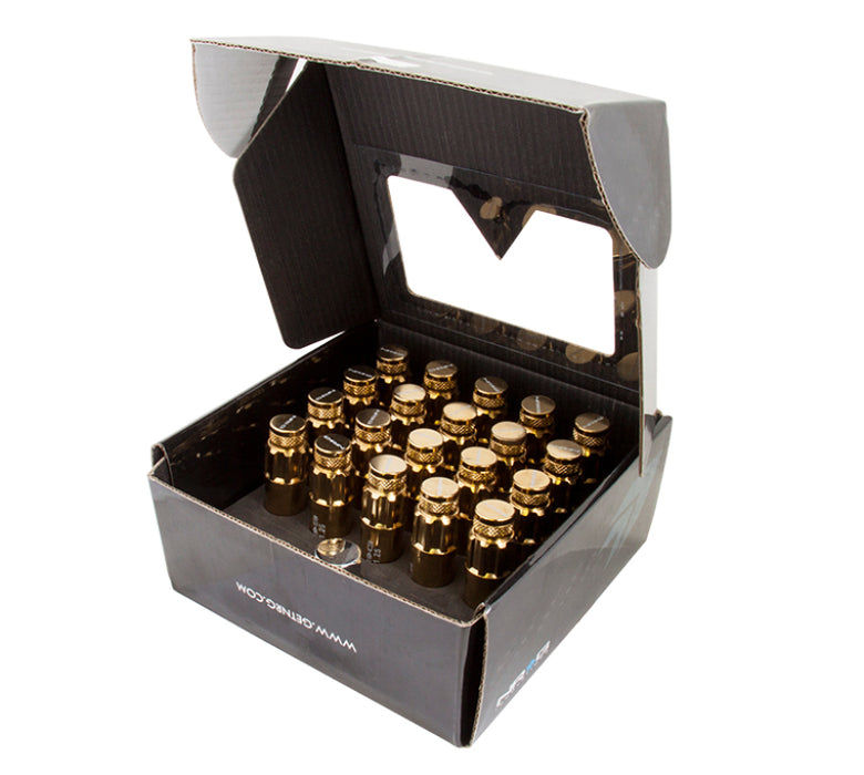 NRG LN-LS700CG-21 700 Series M12 X 1.5 Steel Lug Nut w/Dust Cap Cover Set 21 Pc w/Locks & Socket - Chrome Gold