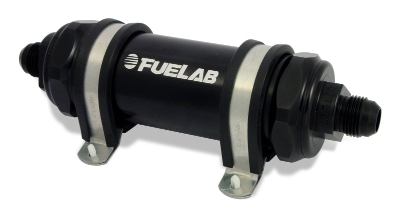Fuelab 82833-1 828 In-Line Fuel Filter Long -10AN In/Out 6 Micron Fiberglass - Black