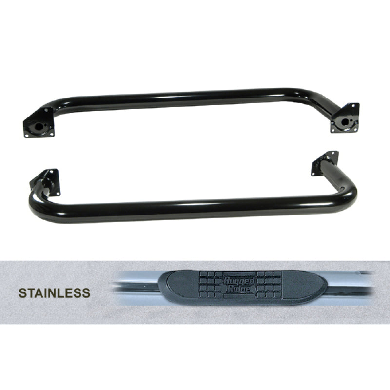Rugged Ridge 11593.03 3-In Round Tube Side Step SS 87-95 Jeep Wrangler YJ