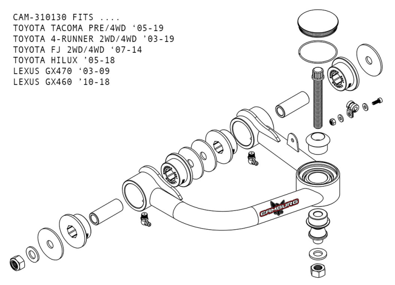 Camburg CAM-310130 Toyota Tacoma Pre/4WD 05-23 / 4-Runner 03-23 / FJ 07-14 1.25in Uniball Upper Arms w/ covers