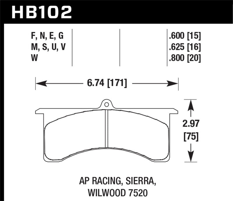 Hawk Performance HB102W.800 Hawk AP Racing 6 / Wilwood DTC-30 Brake Pads