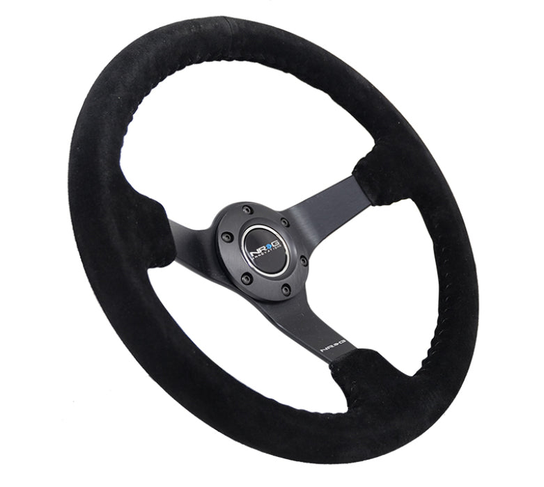 NRG RST-036MB-S-BK Reinforced Steering Wheel (350mm / 3in. Deep) Blk Suede/Blk Bball Stitch w/5mm Matte Black Spoke