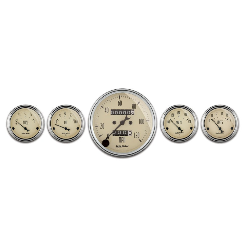 AutoMeter 1808 Gauge Kit 5 Pc. 3-1/8in. & 2-1/16in. Mech. Speedometer Antique Beige