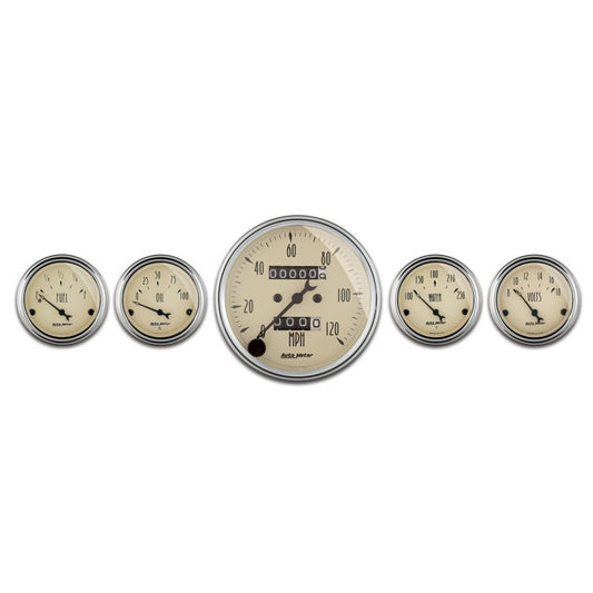 AutoMeter 1808 Gauge Kit 5 Pc. 3-1/8in. & 2-1/16in. Mech. Speedometer Antique Beige