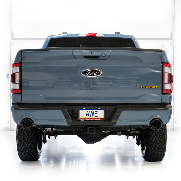 AWE Tuning 3015-33402 2021+ Ford F-150 Tremor (w/ Bumper Cutouts) 0FG Resonated Catback - Diamond Black Tips