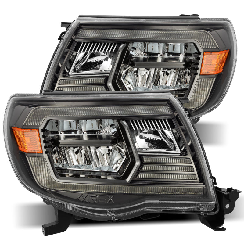 AlphaRex 880733 05-11 Toyota Tacoma LUXX Crystal Headlights Plank Style Alpha Black w/Activation Light/DRL