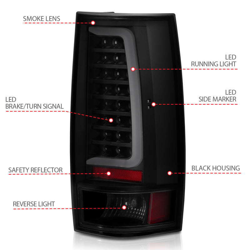 ANZO 311322 2007-2014 Chevy Tahoe LED Taillight Plank Style Black w/Smoke Lens