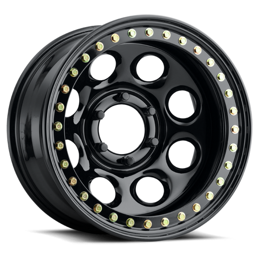 Raceline RT8179580 RT81 Rock 8 17x9.5in/8x165.1 BP/-44mm Offset/130.81mm Bore - Gloss Black Beadlock Wheel