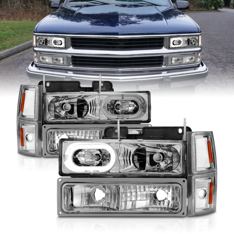 ANZO 111508 88-98 Chevrolet C1500 Crystal Headlights Chrome Housing w/ Signal and Side Marker Lights