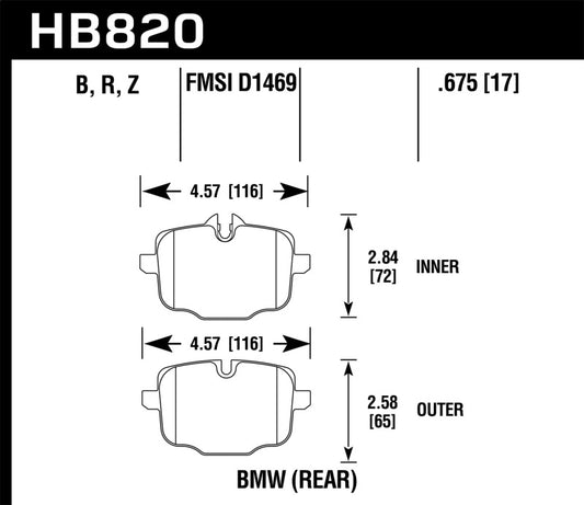 Hawk Performance HB820Z.675 Hawk 12-17 BMW M6 / 14-17 BMW M6 Gran Coupe / 13-16 BMW M5 Performance Ceramic Rear Brake Pads