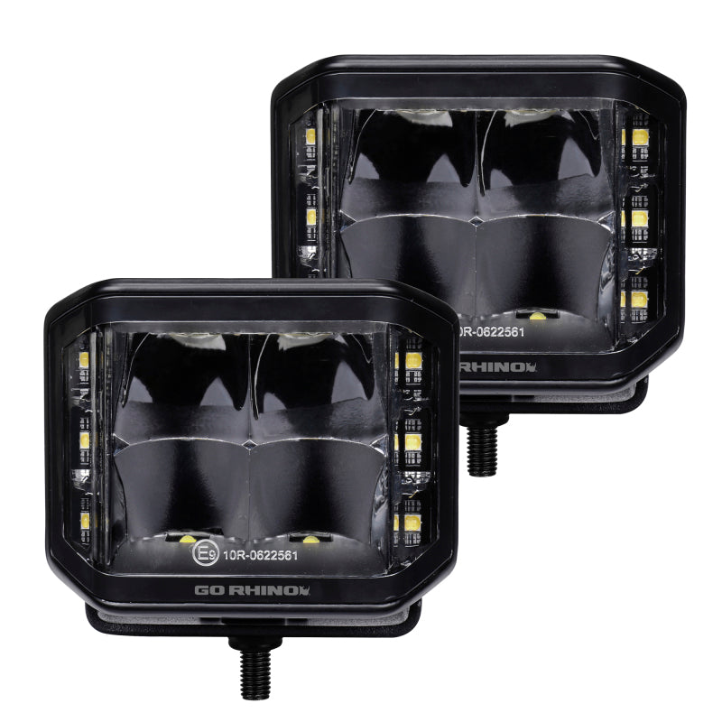 Go Rhino 750700321SCS Xplor Blackout Series Cube LED Sideline Spot Light Kit (Surface Mount) 4x3 - Blk (Pair)