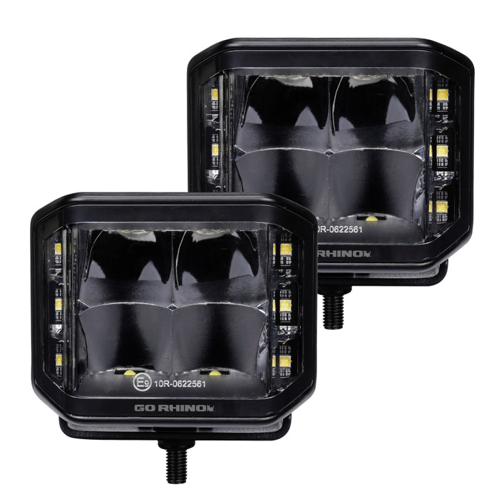 Go Rhino 750700321SCS Xplor Blackout Series Cube LED Sideline Spot Light Kit (Surface Mount) 4x3 - Blk (Pair)