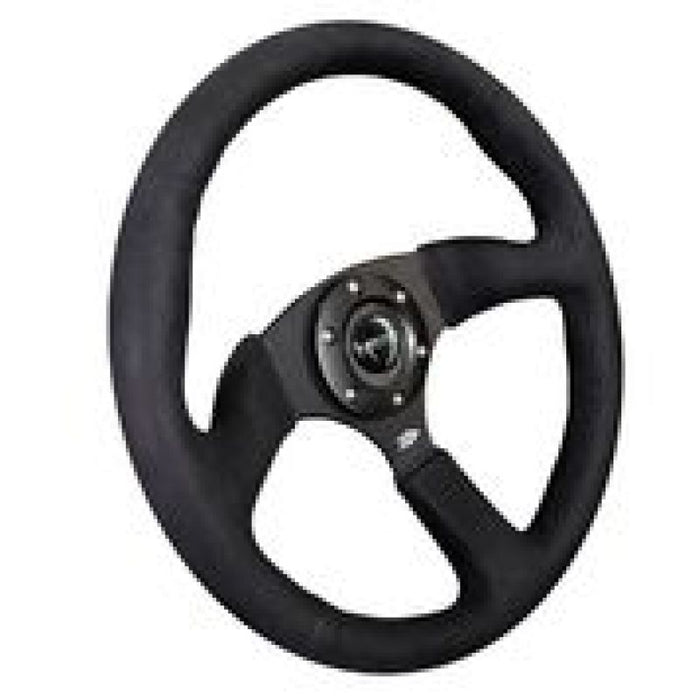 NRG RST-023MB-SA Reinforced Steering Wheel (350mm / 2.5in. Deep)Blk Alcantara Comfort Grip w/4mm Matte Blk Spokes