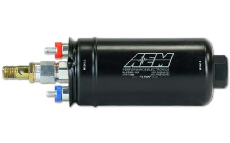 AEM 50-1009 400LPH High Pressure Inline Fuel Pump - M18x1.5 Female Inlet to M12x1.5 Male Outlet