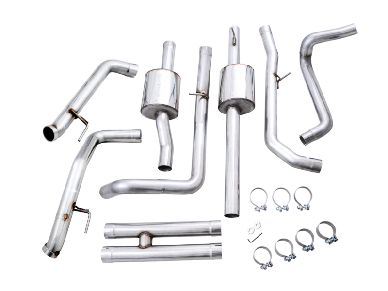 AWE Tuning 3015-31972 22-23 GMC Sierra 1500 AT4X 6.2L 0FG Catback Split Dual (Flat Bumper) - Bashguard(No Tips)