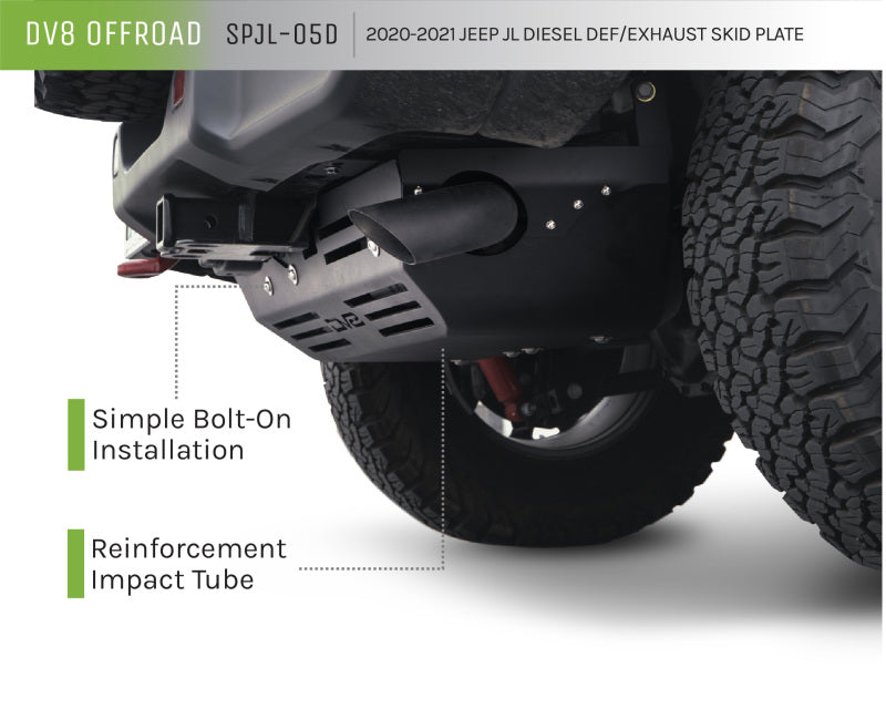 DV8 Offroad SPJL-05D 20-22 Jeep Wrangler JL (3.0L Diesel) Rear Diff Skid Plate for Dana 44
