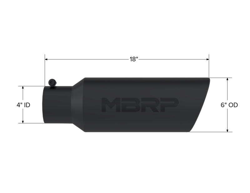 MBRP T5130BLK Universal Tip 6in OD Rolled End 4in Inlet 18in L Black Coated Exhaust Tip