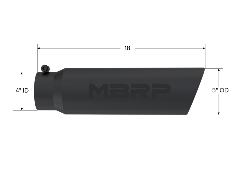 MBRP T5124BLK Universal 5in OD Angled Rolled End 4in Inlet 18in Lgth Black Finish Exhaust Tip