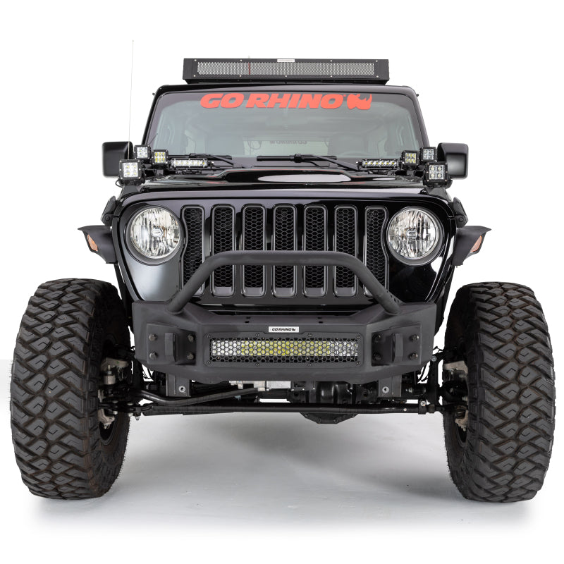 Go Rhino 331101T 07-20 Jeep Wrangler JL/JLU/JK/JKU/Gladiator JT Rockline Front Stubby Bumper w/ Overrider