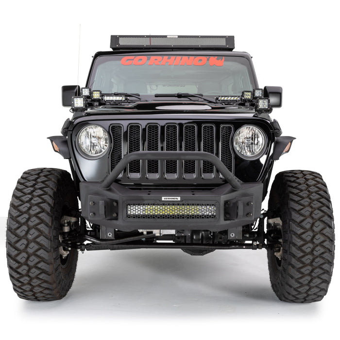Go Rhino 331101T 07-20 Jeep Wrangler JL/JLU/JK/JKU/Gladiator JT Rockline Front Stubby Bumper w/ Overrider