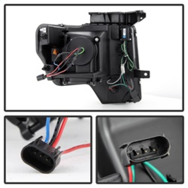 SPYDER 5077592 Spyder Ford F150 09-14 Projector Headlights Halogen Model- Light Bar DRL Blk PRO-YD-FF15009-LBDRL-BK