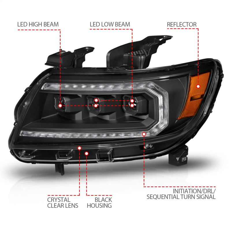 ANZO 111615 15-22 Chevrolet Colorado Full LED Projector Headlights w/ Initiation & Sequential - Black