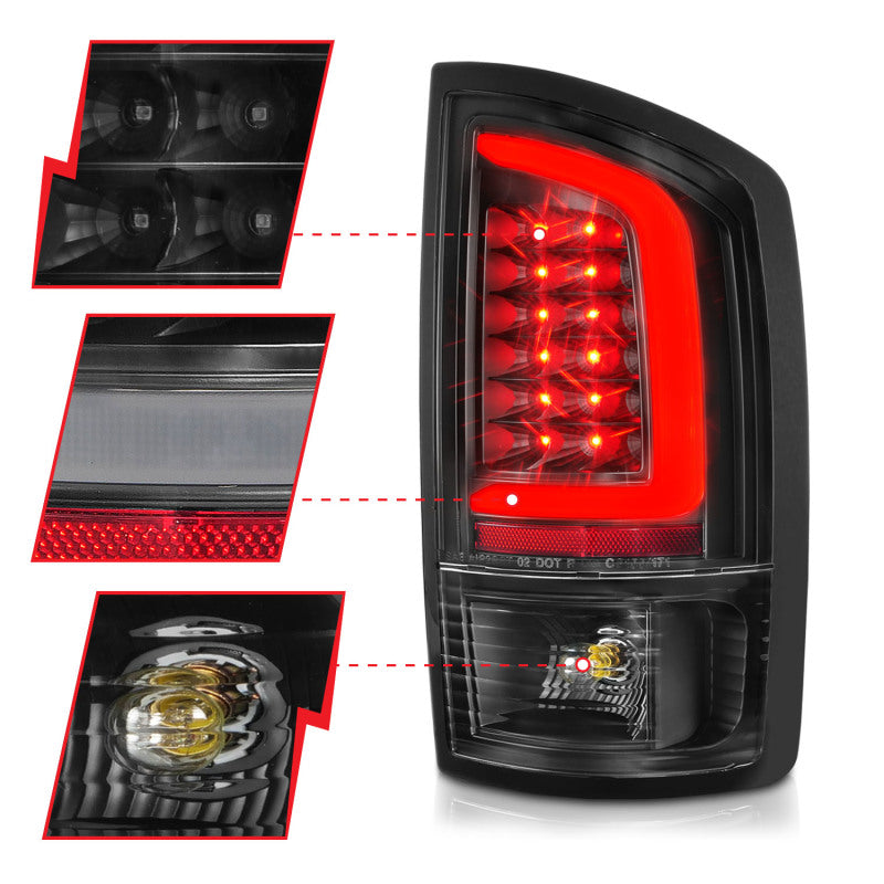 ANZO 311368 2002-2006 Dodge RAM 1500 LED Tail Lights w/ Light Bar Black Housing Clear Lens