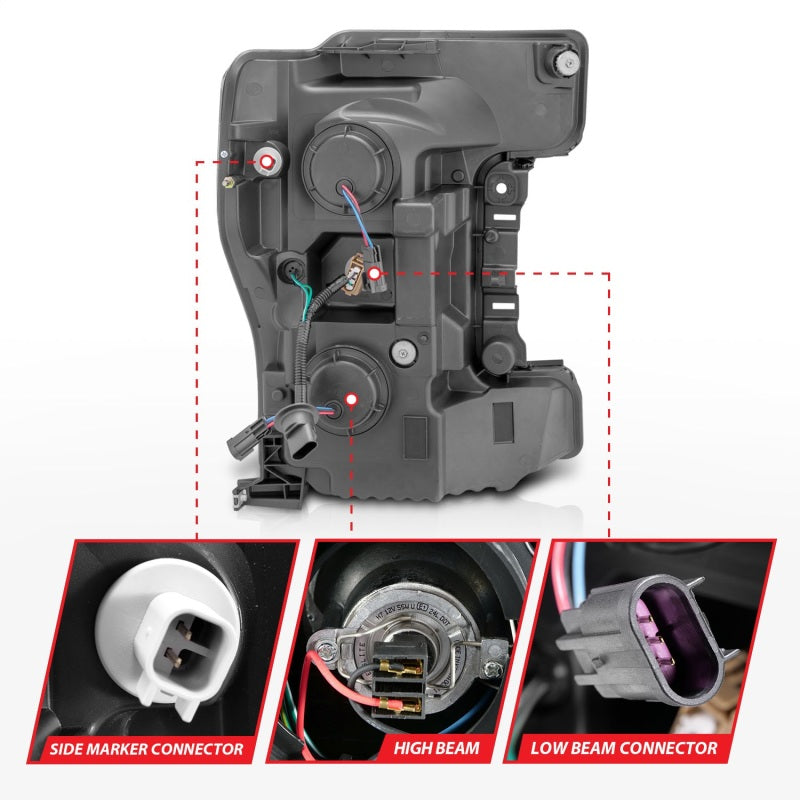 ANZO 111389 LED Headlights 17-18 Ford F-250 Super Duty Plank-Style L.E.D. Headlight Chrome (Pair)