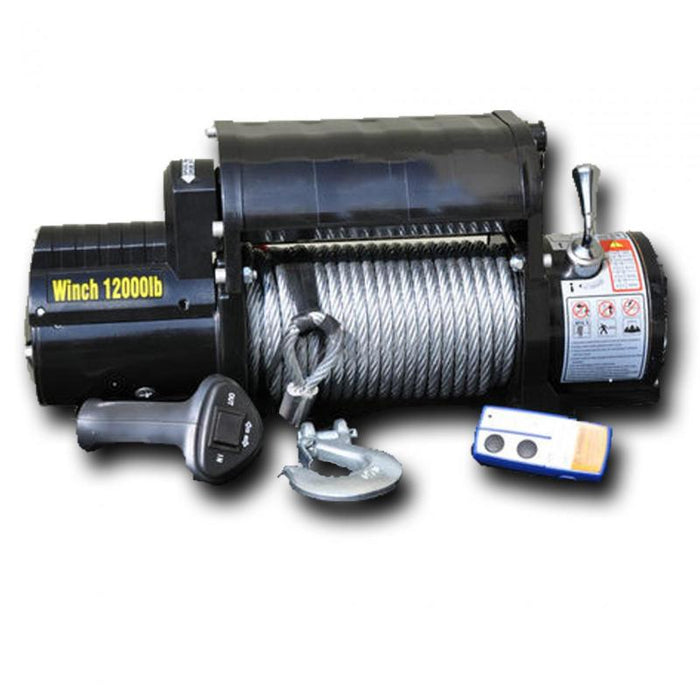 DV8 Offroad WB12SC 12000 LB Winch w/ Steel Cable & Wireless Remote - Black