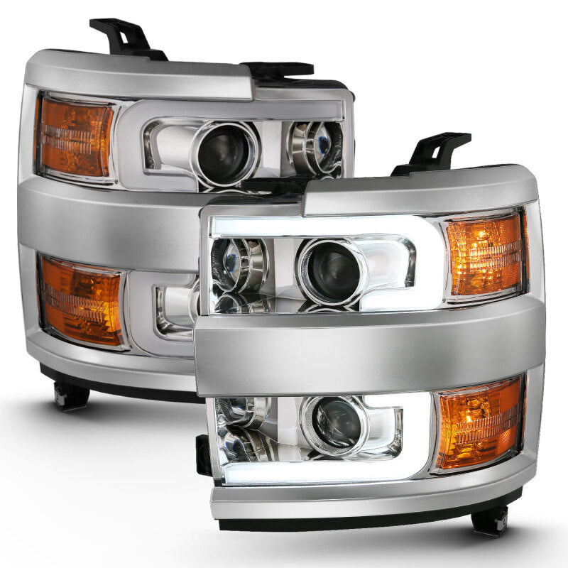 ANZO 111360 2015-2016 Chevrolet Silverado Projector Headlights w/ Plank Style Design Chrome w/ Amber