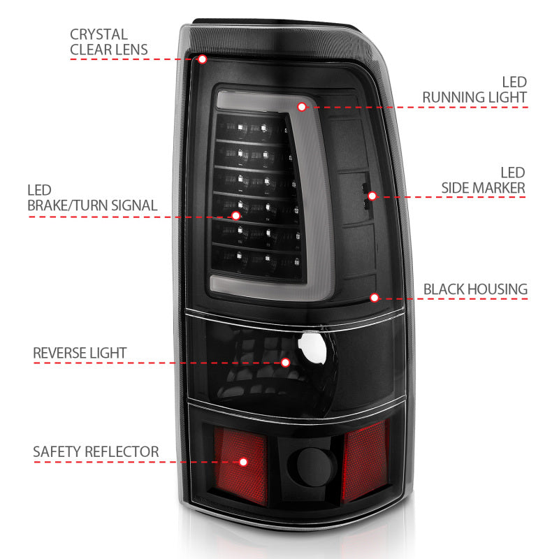 ANZO 311333 2003-2006 Chevy Silverado 1500 LED Taillights Plank Style Black w/Clear Lens