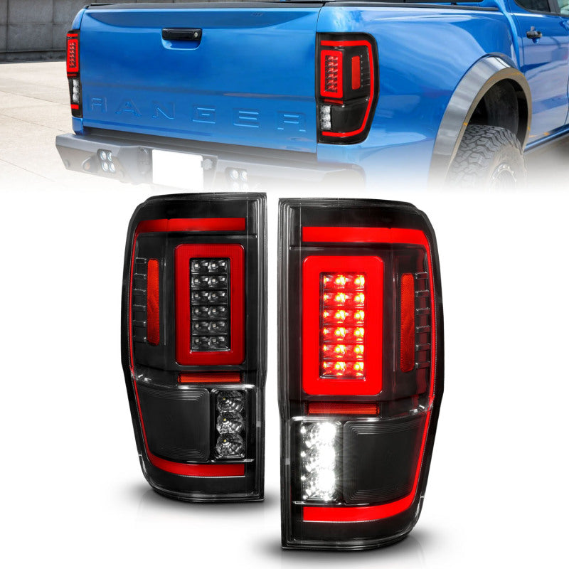 ANZO 311446 19-22 Ford Ranger Full LED Taillights w/ Lightbar Sequential Signal Black Housing/Clear Lens