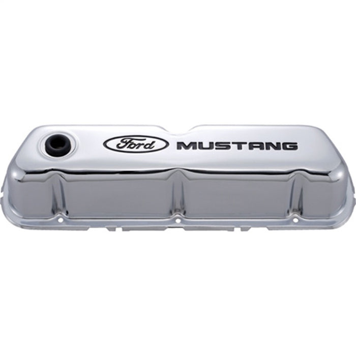 Ford Racing 302-100 Ford Mustang Logo Stamped Steel Chrome Valve Covers