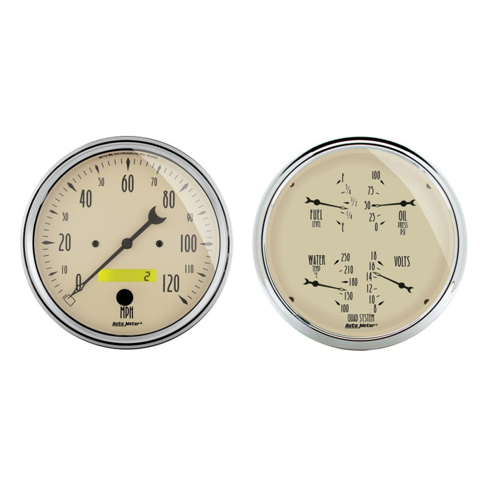 AutoMeter 1803 Autometer 5 inch Antique Beige 2 Piece Gauge Kit - Quad & Speedometer