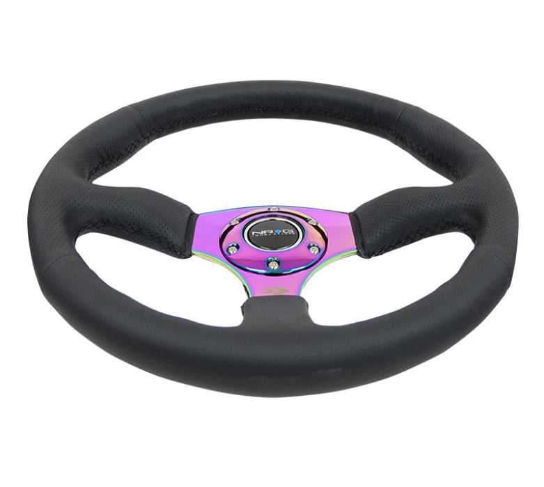 NRG RST-023MC-R Reinforced Steering Wheel (350mm / 2.5in. Deep) Leather Race Comfort Grip w/4mm Neochrome Spokes