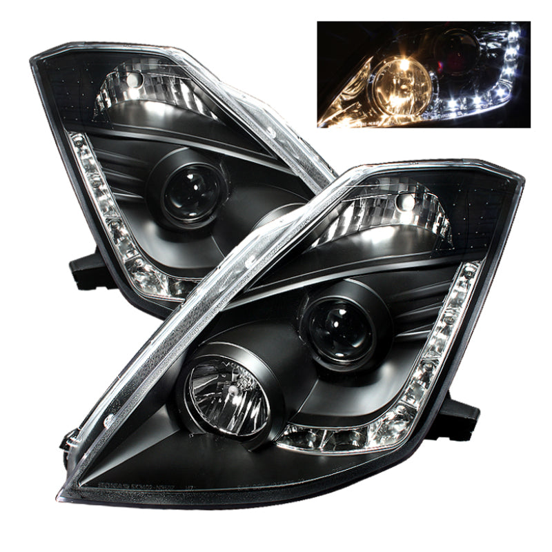 SPYDER 5064738 Spyder Nissan 350Z 03-05 Projector Headlights Halogen Model Only - DRL Black PRO-YD-N350Z02-DRL-BK
