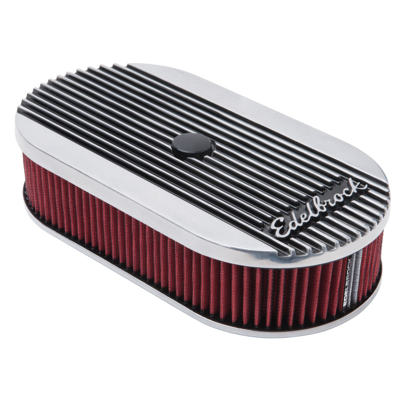 Edelbrock 4273 Air Cleaner Elite II Oval Single 4-Bbl Carb 2 5In Red Element Polished