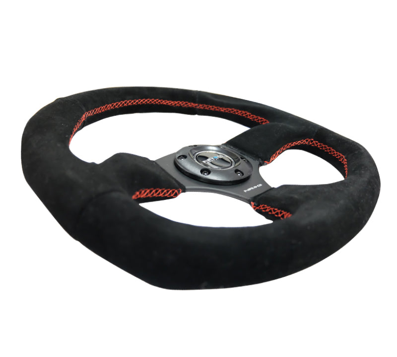 NRG RST-009S-RS Reinforced Steering Wheel (320mm Horizontal / 330mm Vertical) Suede w/Red Stitch