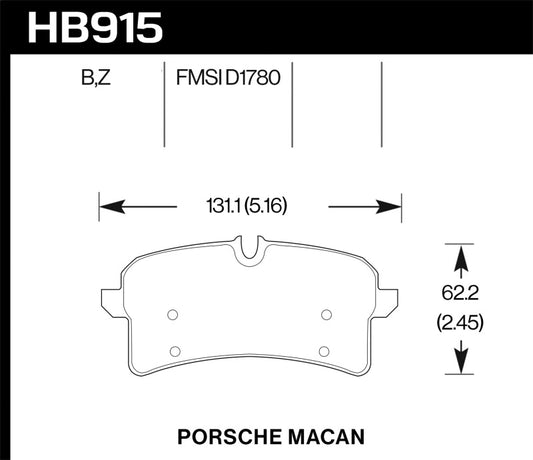 Hawk Performance HB915Z.664 Hawk 16-18 Porsche Macan Performance Ceramic Street Rear Brake Pads