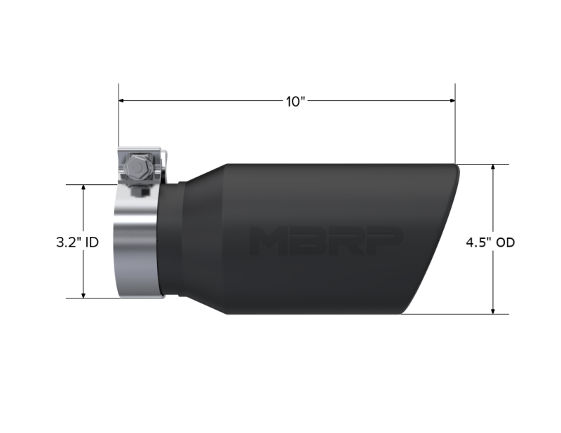 MBRP T5196BLK Universal Tip 4.5in OD / 3.2in Inlet / 10in Length / Angled Cut Rolled End - Black
