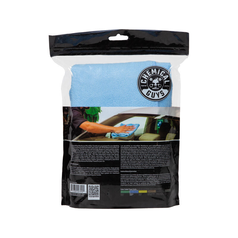 Chemical Guys MICBLUE03 Workhorse Professional Microfiber Towel - 16in x 16in - Blue - 3 Pack