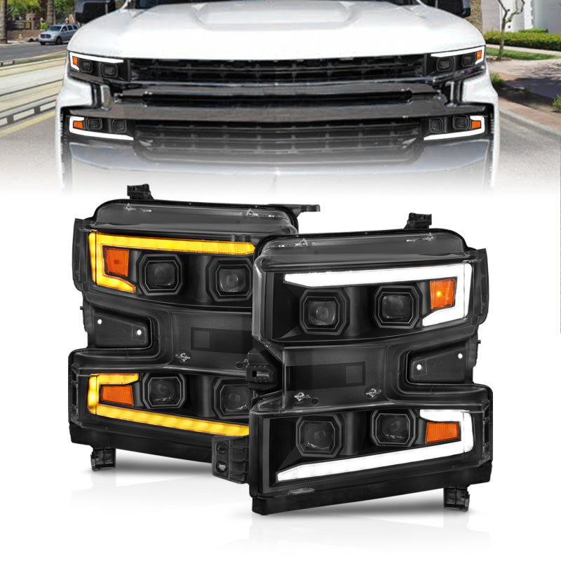 ANZO 111566-L 19-22 Chevrolet Silverado 1500 LED Proj HL w/Lgt Bar SwBk Seq. Blk w/In. Light - Driver Side ON