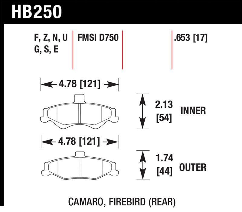 Hawk Performance HB250F.653 Hawk 98-02 Chevrolet Camaro 5.7L/3.8L / 98-02 Pontiac Firebird 5.7L/3.8L HPS Street Rear Brake Pads