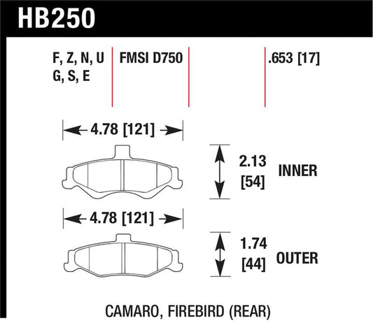 Hawk Performance HB250F.653 Hawk 98-02 Chevrolet Camaro 5.7L/3.8L / 98-02 Pontiac Firebird 5.7L/3.8L HPS Street Rear Brake Pads
