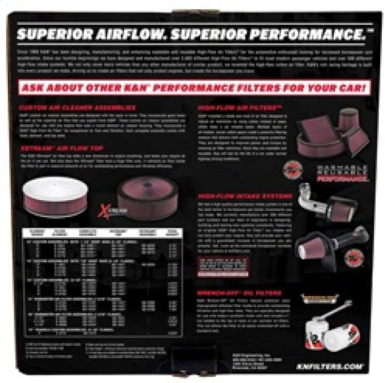 K&N Engineering 60-1280 K&N 14in Red Custom Air Cleaner Assembly - 5.125in ID x 14in OD x 2.75in H x 1.25in Drop Base
