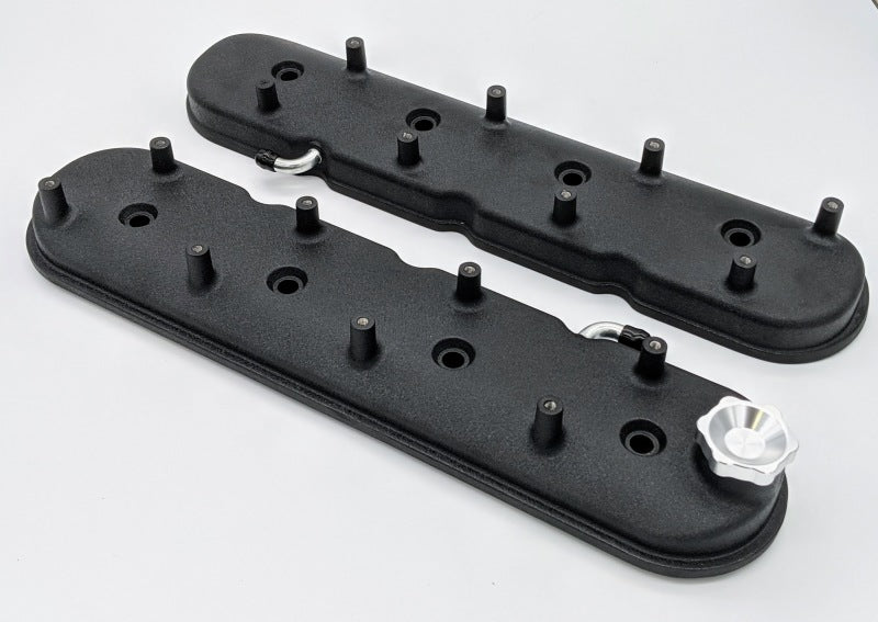 Granatelli Motor Sports 640367 Granatelli 96-22 GM LS Standard Height Valve Cover w/Angled Coil Mount - Blk Wrinkle (Pair)