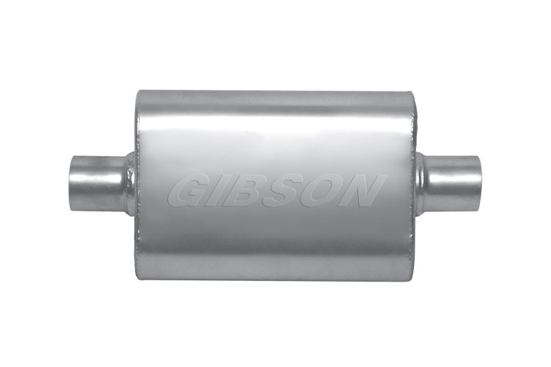 Gibson BM0107 MWA Superflow Center/Center Oval Muffler - 4x9x14in/2.5in Inlet/2.5in Outlet - Stainless