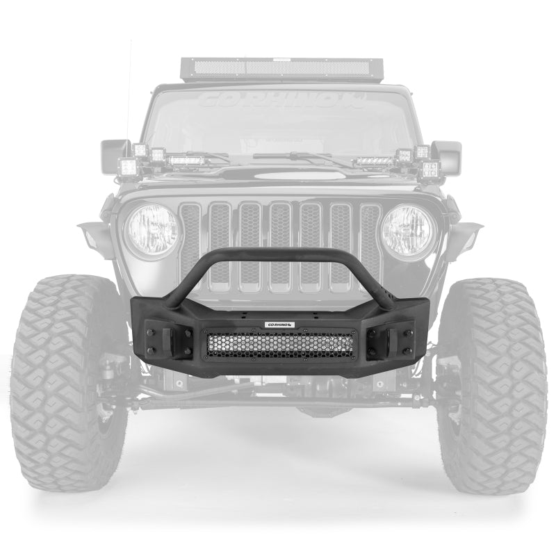Go Rhino 331101T 07-20 Jeep Wrangler JL/JLU/JK/JKU/Gladiator JT Rockline Front Stubby Bumper w/ Overrider