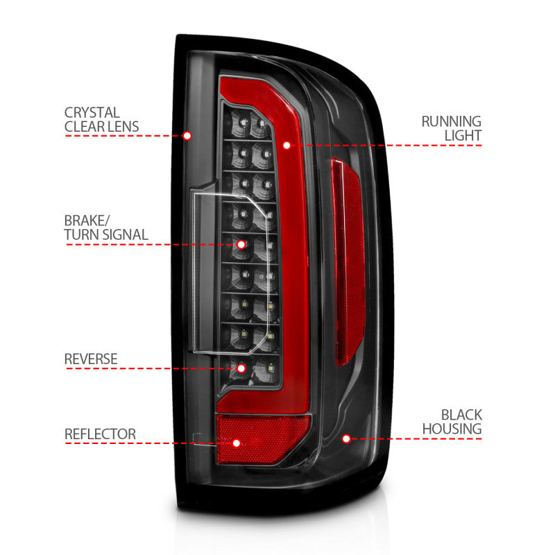 ANZO 311432 15-21 Chevrolet Colorado Full LED Tail Lights w/ Red Lightbar Black Housing Clear Lens